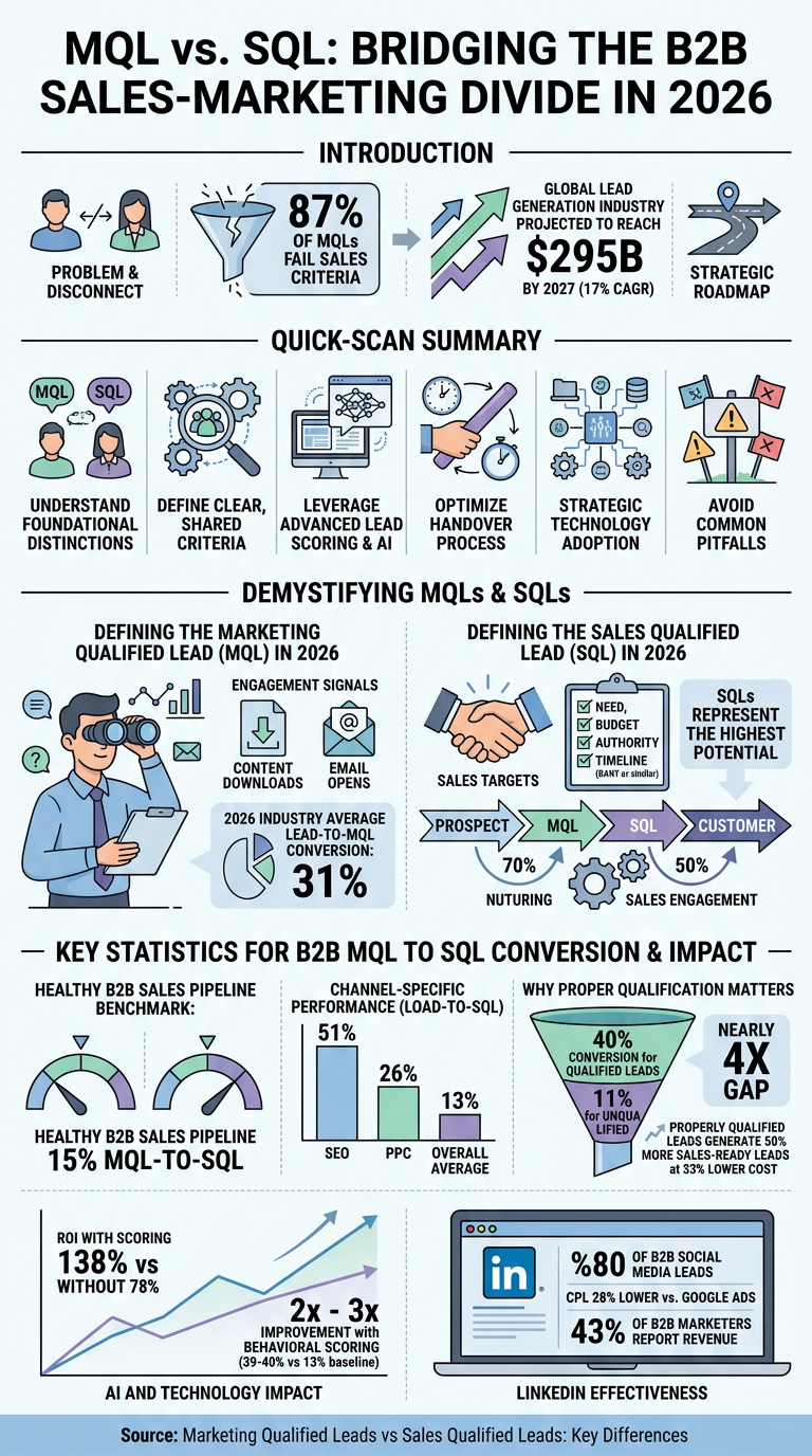 Marketing Qualified Leads vs Sales Qualified Leads: Key Differences - Key Strategies and Data Points Infographic